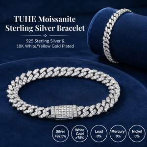 6mm White Gold 925 <b>Sterling</b> <b>Silver</b> VVS Moissanite Brilliant Cut Hip Hop Cuban Link <b>Chain</b> Bracelet Iced Jewelry <b>Men</b> Women GRA - Product Image 5