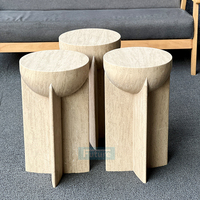 럭셔리 내추럴 베이지 트라버틴 커피 테이블 라운드 탑 로우 마블 플린스 거실 침실 티 사이드 테이블 엔드 테이블
