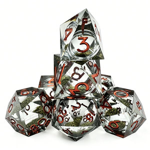 Transparent Gold Swirl Liquid <b>Dice</b> <b>Set</b> Sharp Edge Resin DND <b>Dice</b> with Metal Numbers for Tabletop Games - Product Image 1