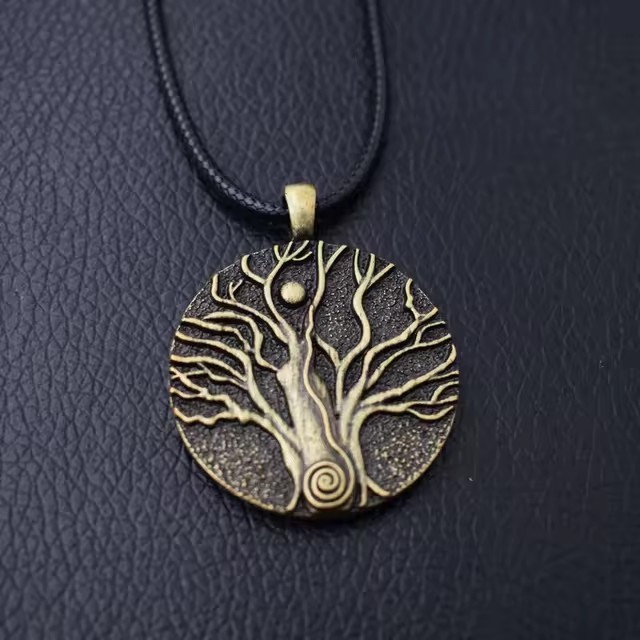Nordic Viking Runes Amulet Moon Ritual Tree of Life Pendant Necklace Wicca Spirit Jewelry for Women and Men Gifts