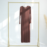 Date Musulman Longue Robe EiD Ramandan Coton Spandex Moulante Robe Intérieure Musulmane Abaya Col Rond Body-Hugging Bottoming Robe