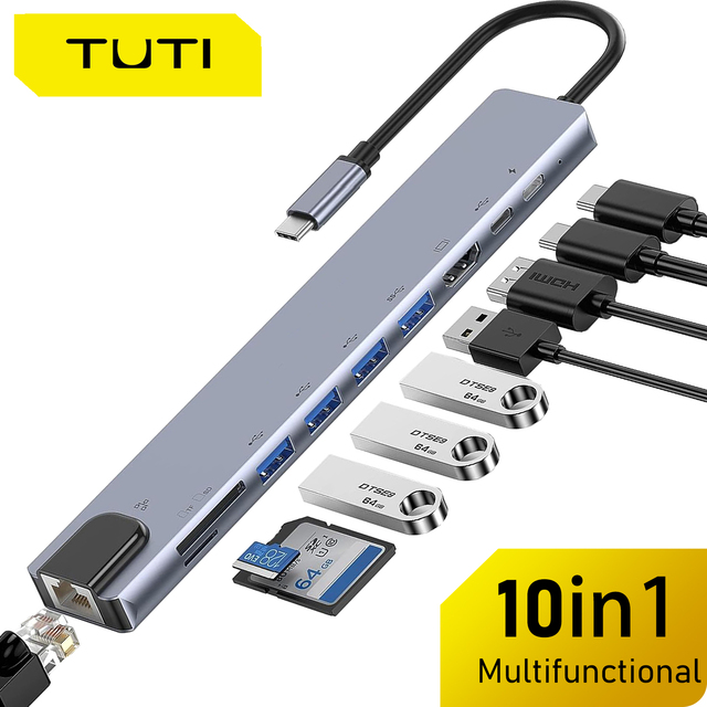 TUTI Wholesale 10 in 1 USB HUB USB 3.0 HDTV 4k30hz PD 100w Charging RJ45 100Mbps SD TF Card Reader Laptop Type c Docking Station