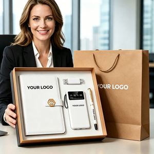 Set de Regalo Personalizado con Logotipo, Cuaderno A5 de PU Blanco, Bolígrafo, Memoria USB y Banco de Energía, Regalos Promocionales Corporativos y Empresariales - Product Image 1