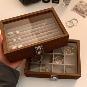 Boîte de rangement pour bijoux en bois de qualité supérieure avec couvercle en verre, pour bagues, boucles d'oreilles, colliers, bracelets, pendentifs, fabriquée par un fabricant de luxe - Product Image 5