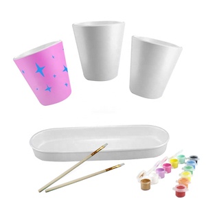 Mini vasi da fiori per piante in ceramica per bambini con vernice a 12 colori e Set di 2 pennelli per bambini, kit da disegno e coltivazione fai-da-te - Product Image 1