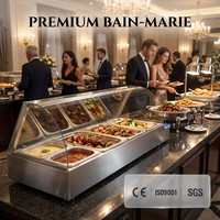 Bain-Marie Professionnel Chauffant en Acier Inoxydable pour Buffet, Présentoir de 5 Bacs avec Protection Anti-Éclaboussures pour Comptoir Commercial