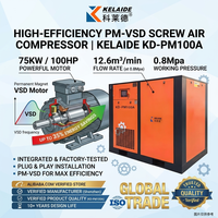 Compresseur d'air à vis PM VFD haute efficacité 75 kW (100 CV) 7 bars, moteur IE4 à vitesse variable 11-37 kW, économie d'énergie, stationnaire