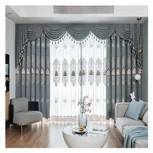 Manual classic luxury jacquard fabric curtains with attached valance