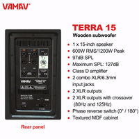 VAMAV TERRA 15 Bocinas 15 Pulgadas 600W RMS Activo Altavoces Profesionales  De Madera Clase D Sonido Sistema 4 Ohm