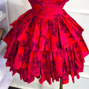Women's Red Floral Tiered <b>Mini</b> Dress - Sleeveless Fit-and-Flare Party Gown Dresses Fashion - Product Image 6