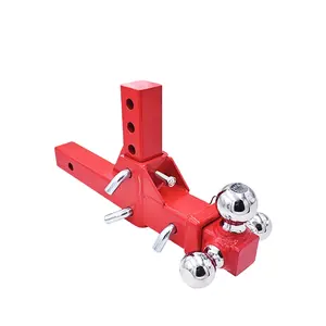 2-Inch Adjustable 3-Way Tri-Ball Receiver Vertical Raise Drop Triple Tow Hitch Red Trailer Parts & Accessories
