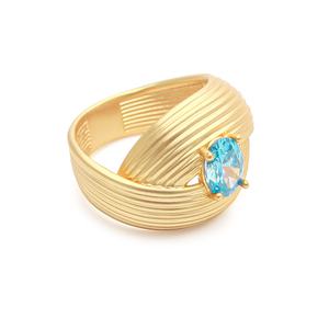 Anelli a fascia intrecciata con foglie a strisce e zirconi blu solitari, placcati oro, per donna, gioielli a fascia eternity - Product Image 2