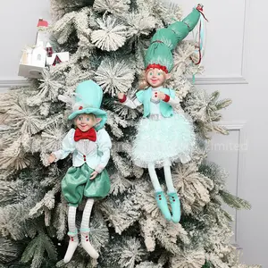 2024 nuevo diseño de duende navideño a cuadros para niños y niñas elfos Flexible Vivid Festival ornamento para fiesta de vacaciones decoración del hogar