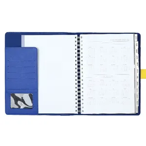 Novo Design de Capa Dura Notebook Calendário Planejador Personalizado Logotipo Impresso Capa de Couro PU A4 Diário Com Caneta Titular