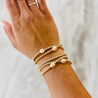 Pulseras de Perlas de Agua Dulce con Detalles en Oro de 18K, Delicadas, Resistentes al Agua, de Acero Inoxidable, Elásticas, Clásicas, Apilables, para Regalo