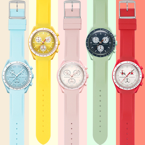 Bracelet de montre en caoutchouc coloré 20 mm pour <span class=keywords><strong>femme</strong></span>, extrémités courbées, compatible Omega <span class=keywords><strong>Swatch</strong></span> Joint Moonswatch Orologio - Product Image 2