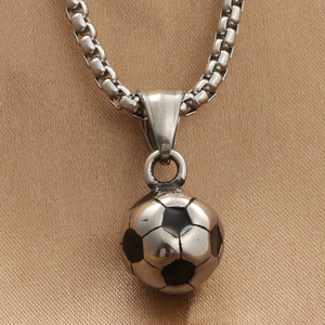 yunnique Stainless Steel Soccer Ball Pendant Geometric Design Polished Men's Necklace Gift Occasion - Product Image 1