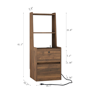 Modern Nightstands Set Of 2 <b>With</b> Bookshelf And Charging Station Bedside <b>Storage</b> <b>Drawer</b> Unit - Product Image 4