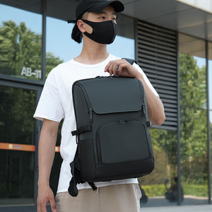 Laptop <b>Backpack</b> For <b>Men</b> 16 Inch Computer Capacity <b>Black</b> Solid Color Casual Travel Commuting <b>Backpack</b> - Product Image 3