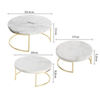 Supports à gâteaux en marbre blanc élégant avec support en métal en laiton Ensemble de 3 supports à cupcakes Dessert Wedding Party Decor Marble Tray