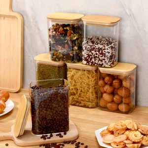 Wholesale <b>Kitchen</b> Food Containers <b>Storage</b> with Bamboo Wood Lid Round Clear <b>Jar</b> Pantry - Product Image 5
