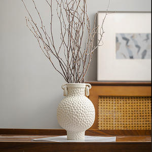 Jarrón blanco de cerámica estilo Wabi-Sabi, jarrón hidropónico mate Retro Bump textura Vintage con bisagras, florero de mesa para decoración del hogar - Product Image 6