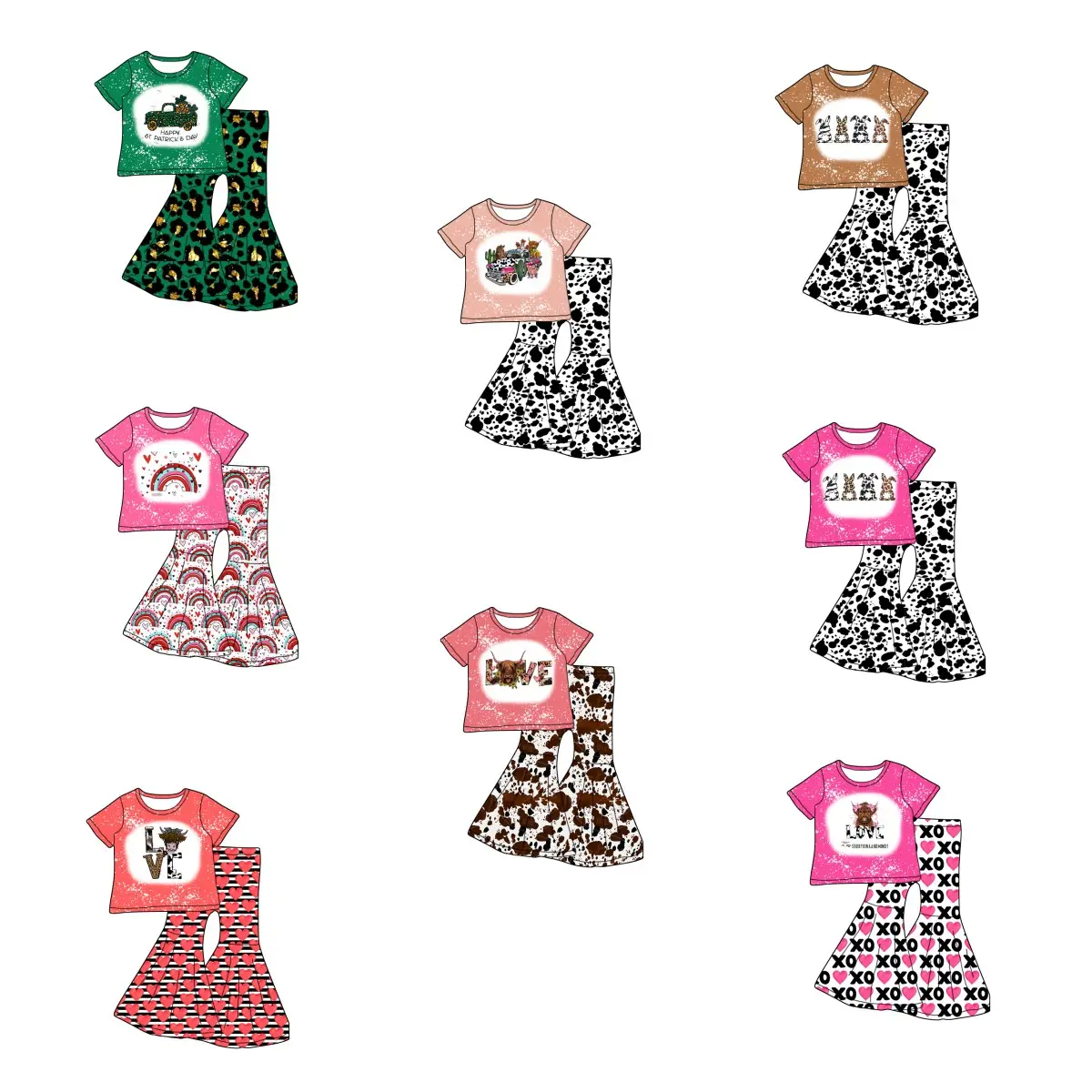 Yiwu Yiyuan Garment kids clothes summer cow head print fashion clothes for kids twopieces wholesale kids clothes supplier