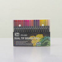 Stylo marqueur artistique à double brosse, 36 couleurs et à pointe Fine, aquarelle, ensemble de stylos à brosse