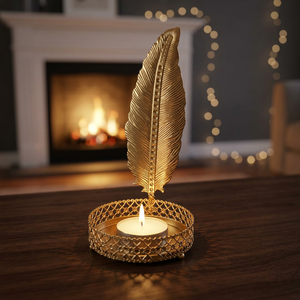 Single Leaf Metal T-Light Holder Made Gold Home Decor Modern Industrial Furnishing for Candles <b>Lanterns</b> - Product Image 1