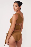 Fabricant de bikinis sur mesure Repreve – Maillot de bain 2 pièces asymétrique à une épaule, découpé, avec anneau en O et nœud, coupe haute