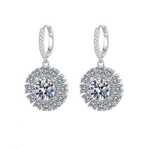 Factory <strong>Wholesale</strong> 5A Pear Shape Zircon Mosang High Sensitivity Sunflower Silver S925 8mm 4CTW Mosannite Earrings for Women - Product Image 1