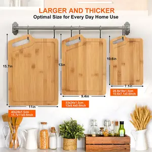 Bamboo Cutting Board Set With Juice Groove 3 Pieces Wood Chopping Board With Handles