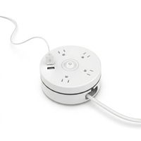 Multiprise murale à fixation murale avec prise américaine, 1500W, câble rétractable circulaire de 1,8m, 4 prises CA et port USB-A, pour la maison et les voyages