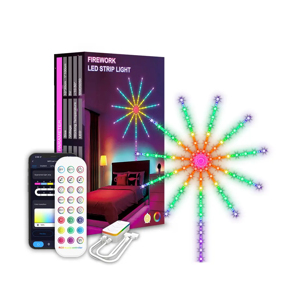 Firework Night Lamp RGB Music Sound Sync Bluetooth APP LED Strip Magic Color Ambient Light For Home Bedroom Decor Luminaire Gift