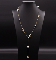Collar de Perlas Naturales de Agua Dulce CYNYA, Ajustable, Estilo Lariat, Chapado en Oro de 18k, Vintage, para Mujer