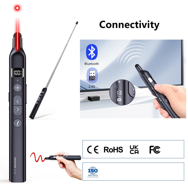2.4 GHz RF Laser Pointers Norwii Professional Bluetooth Remote Control Rechargeable Wireless Presenters with Touchscreen Stylus