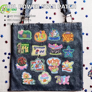 Wholesale Eco-Friendly Embroidered Flower Patches Iron-On Girl Power Inspirational Words for Kids Hats Bags Clothing - Product Image 2