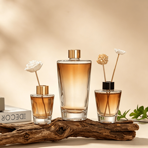 Wholesale Upscale Textured Glass Bottle Inverted Cone Shape <strong>Refillable</strong> <strong>Reed</strong> <strong>Diffuser</strong> with Lid Sticks Classy Home Fragrance Gift - Product Image 1