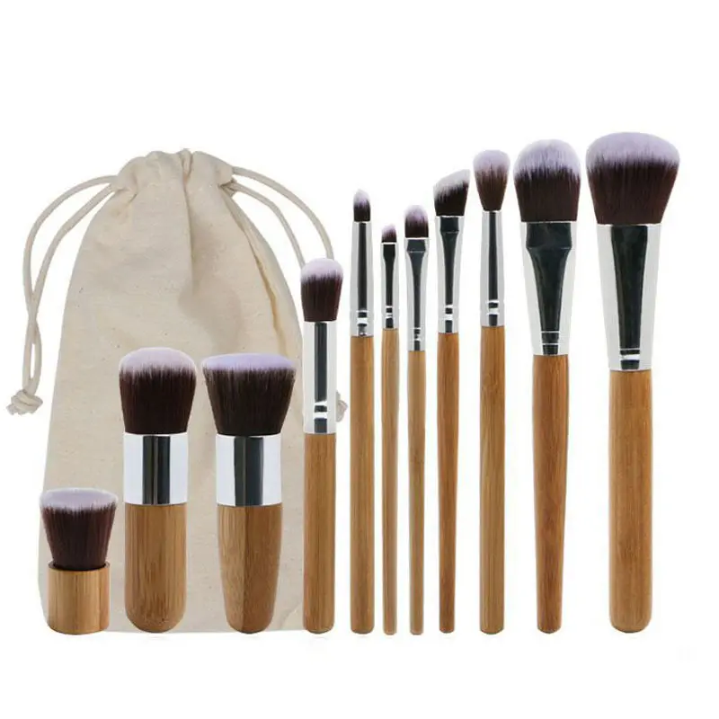 Low Moq Synthetic Hair Blusher Kabuki Lippen Make-up 11 Stück Bambus griff Kosmetische Make-up Pinsel