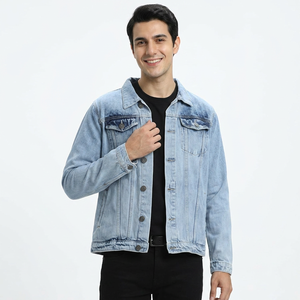 Nouveau hiver mode solide bleu hommes Style décontracté Denim veste grande taille 100% coton col montant personnalité tactile toile - Product Image 1