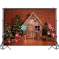Fondo de fotografía de Navidad regalos de árbol de Navidad juguete casa de madera niños fondos para estudio fotográfico