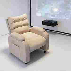 Fauteuil simple en tissu blanc lait, fauteuil <span class=keywords><strong>de</strong></span> bureau avec poches latérales et table d'appoint, fauteuil décontracté pour salon et chambre à coucher - Product Image 2