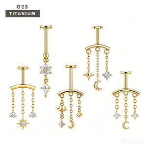 <span class=keywords><strong>Piercing</strong></span> Labret in Titanio ASTM F136 con Filettatura Interna, Gioiello Pendente CZ a Stella, Luna, Pianeta <span class=keywords><strong>per</strong></span> Cartilagine, <span class=keywords><strong>Trago</strong></span>, Elica - Product Image 1