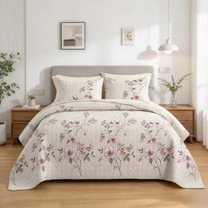 Boryard Factory - Juego de 3 Piezas de Cubrecamas Acolchados de Poliéster con Estampado Floral, Color Blanco Suave, en Tamaños Queen <span class=keywords><strong>y</strong></span> King, para Uso Doméstico - Product Image 1