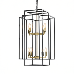 Lámpara Colgante Geométrica Moderna de 8 Luces en Negro y Dorado, con Marco Metálico Industrial, Ajustable, para Sala de Estar - Product Image 1