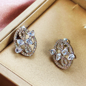 Orecchini di cristallo placcati in oro rosa, argento 925, a forma di fiore, gioielli da sposa, orecchini di lusso da donna - Product Image 1