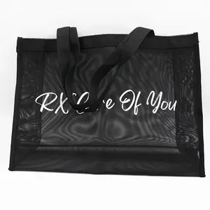 Outdoor Durable Big Storage Beach Carry Bag Large Fabric Gift Tote Bag Promotion Polyester Mesh Shopping Bag With Custom Logo