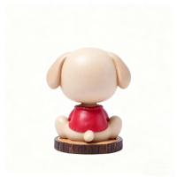 Statuette personnalisée de chiot dessin animé à tête oscillante en résine avec base en bois texturé, cadeau d'amitié pour meilleur ami