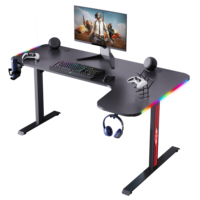 Bureau de jeu PC extensible RGB en forme de L en métal et fibre de carbone avec charge sans fil et éclairage LED pour le bureau et la maison