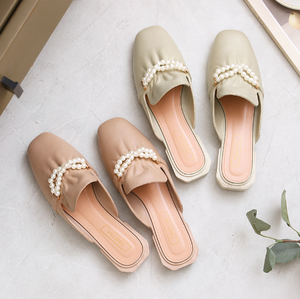 새로운 스타일의 진주 체인 여성 하프 드래그 샌들 - Product Image 3